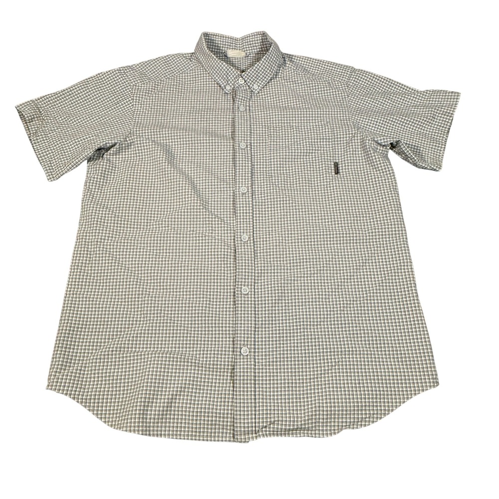 Columbia Mens Grey White Micro Check Short Sleeve Button Down Shirt Large